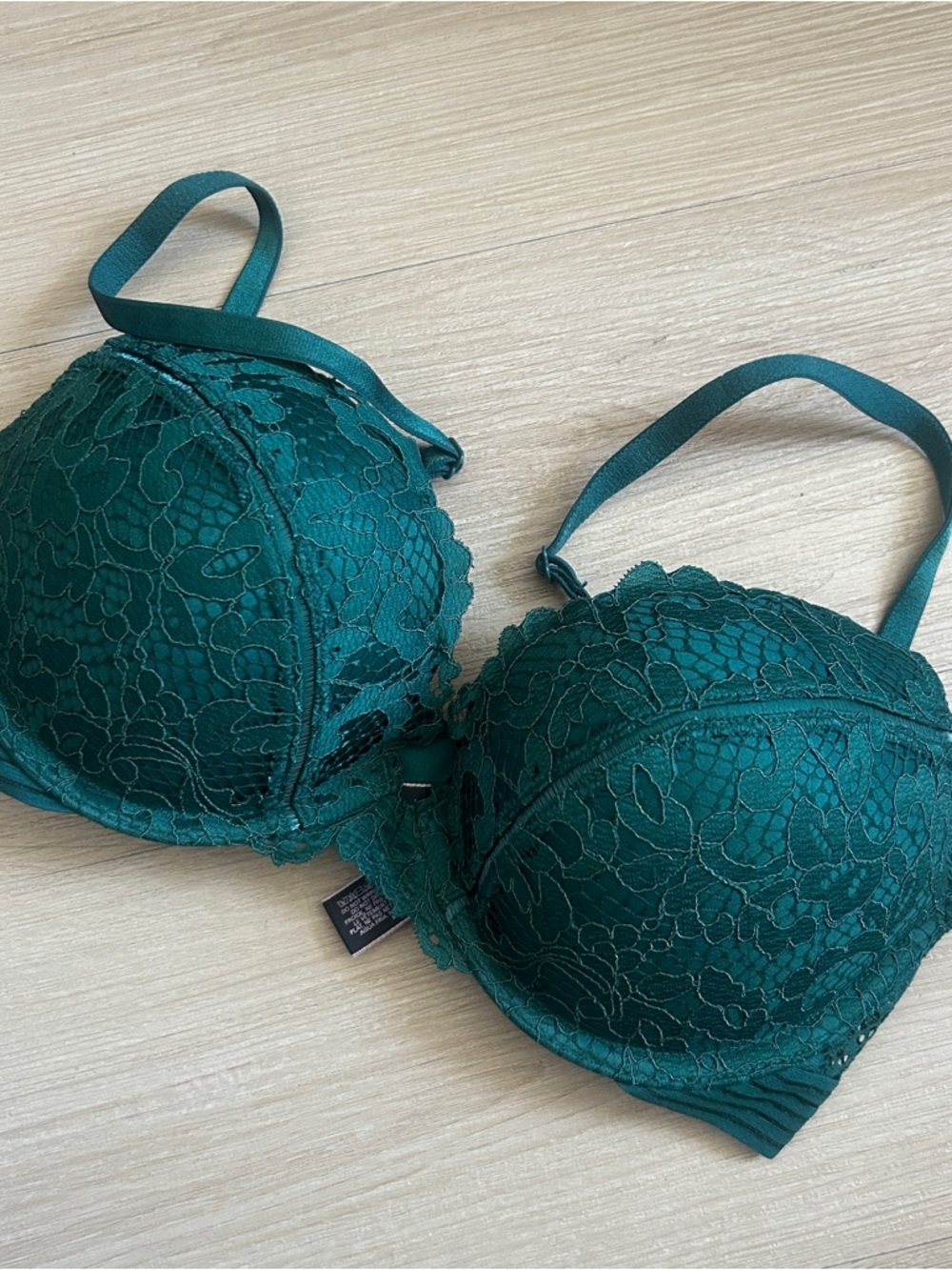 Lace Bombshell Push-Up Bra in Forest Green - 32C